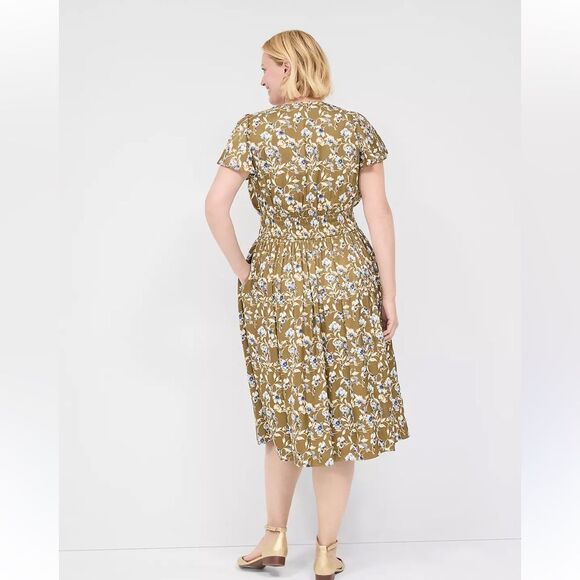 Lane Bryant Satin Flutter-Sleeve Elastic-Waist Midi Dress - Picture 2 of 5